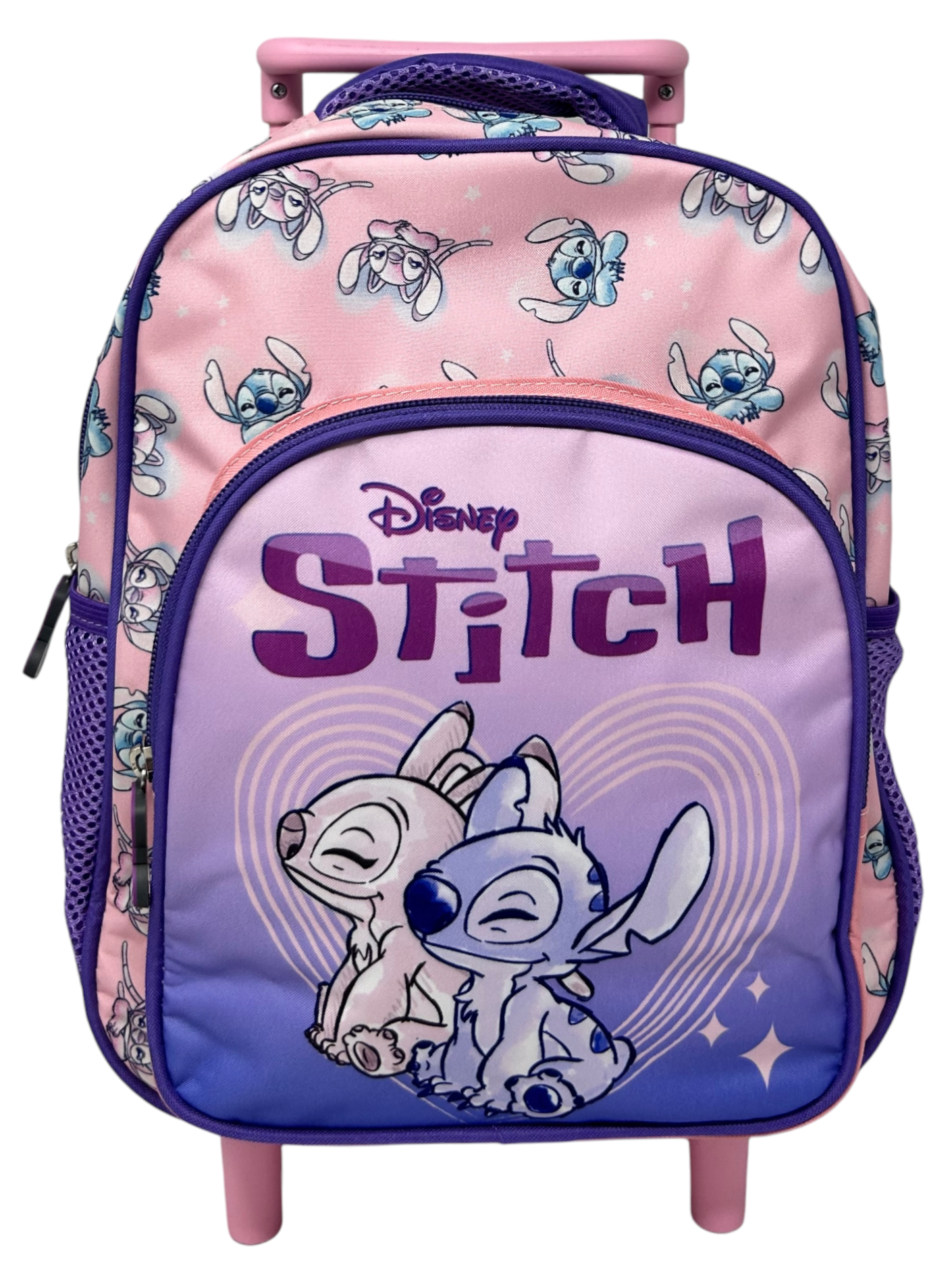 Zaino Asilo Trolley Stitch e Angel DISNEY con Tasca Frontale 30 Cm. Manico Allungabile - 674181