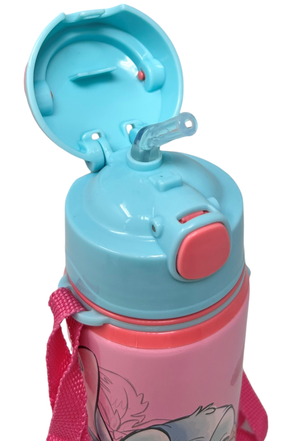 Borraccia in Alluminio con Cannuccia Stitch DISNEY 600 Ml Apertura Automatica con Tracolla- St00055