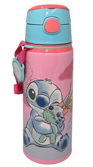 Borraccia in Alluminio con Cannuccia Stitch DISNEY 600 Ml Apertura Automatica con Tracolla- St00055