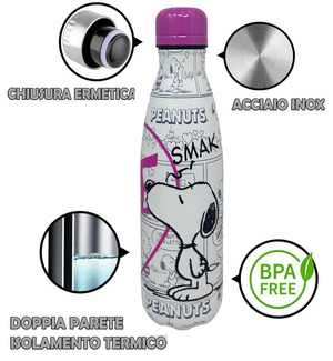 Bottiglia Termica Snoopy Borraccia in Acciaio Inossidabile 500 Ml - P10246te/b