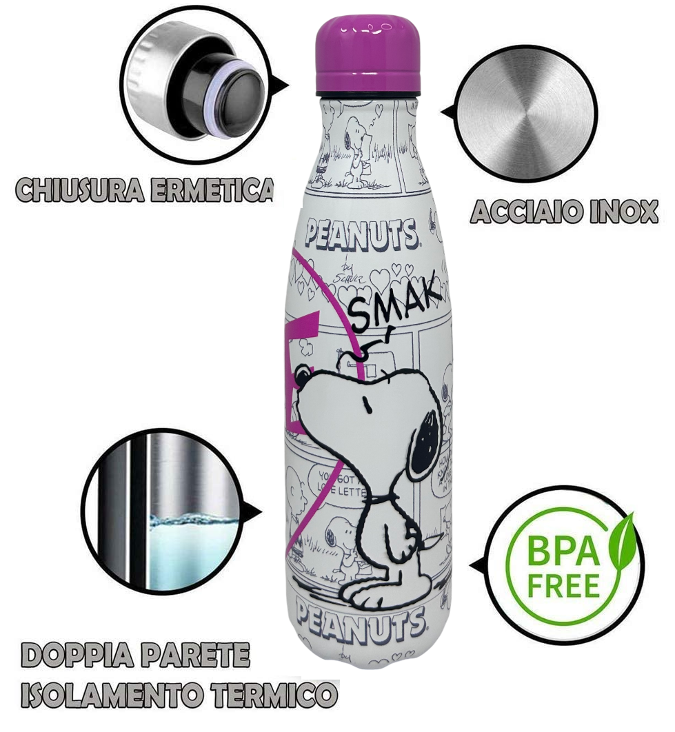Bottiglia Termica Snoopy Borraccia in Acciaio Inossidabile 500 Ml - P10246te/b