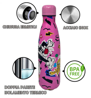 Bottiglia Termica Titti e Silvestro Looney Tunes Borraccia in Acciaio Inossidabile 500 Ml - L09100te/f