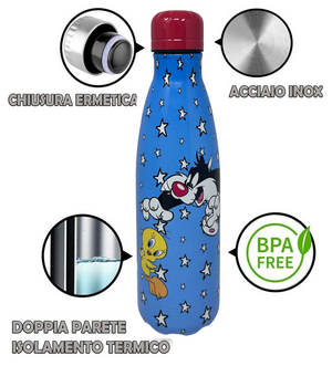 Bottiglia Termica Titti e Silvestro Looney Tunes Borraccia in Acciaio Inossidabile 500 Ml - L09100te/a