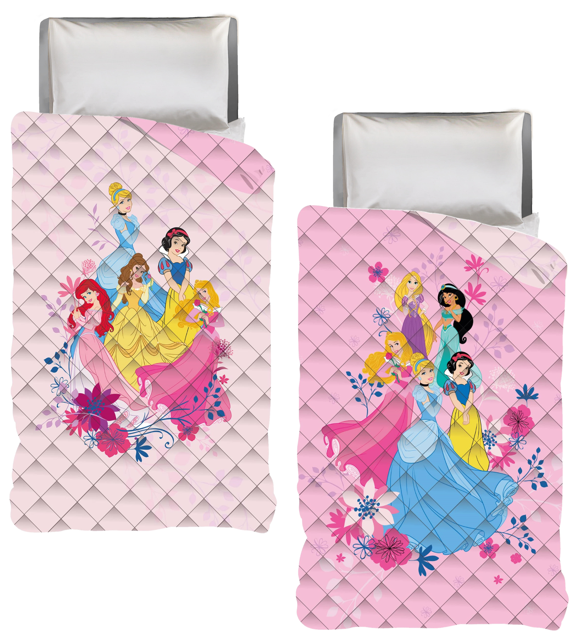 Trapuntino Doubleface Principesse DISNEY Coperta Copriletto Trapuntato 100 Gsm Letto Singolo 170x250 CM - Pri1771