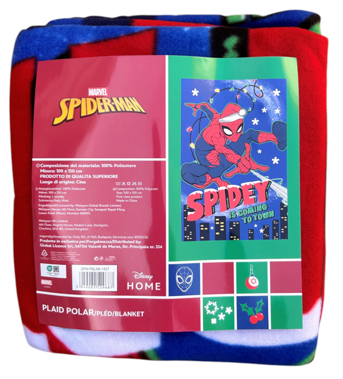 Plaid in Pile Spiderman MARVEL Coperta Natale in Morbido Poliestere 100 X 150 CM 210 Gsm - Spm-1437