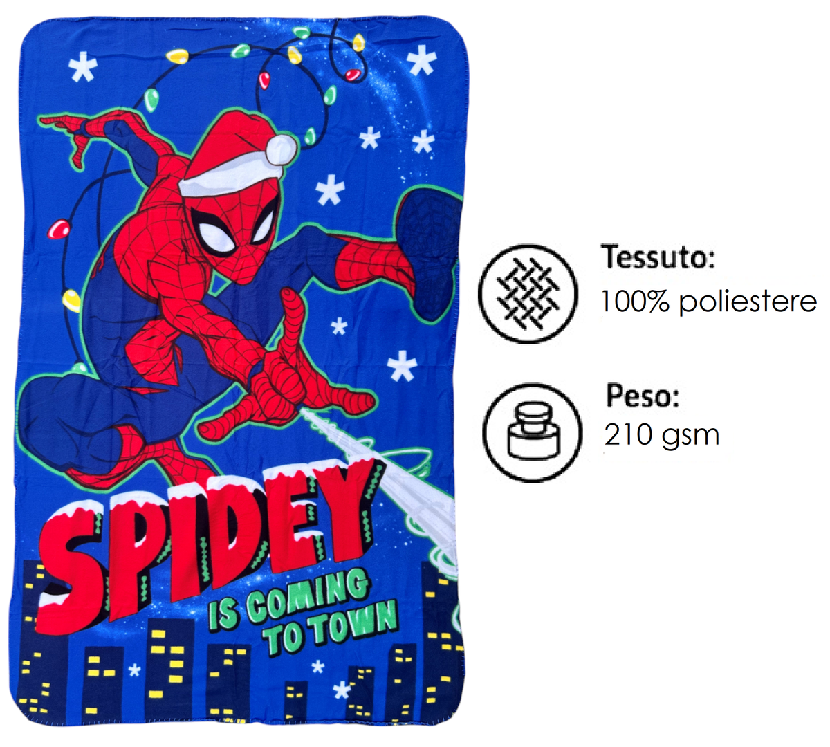 Plaid in Pile Spiderman MARVEL Coperta Natale in Morbido Poliestere 100 X 150 CM 210 Gsm - Spm-1437