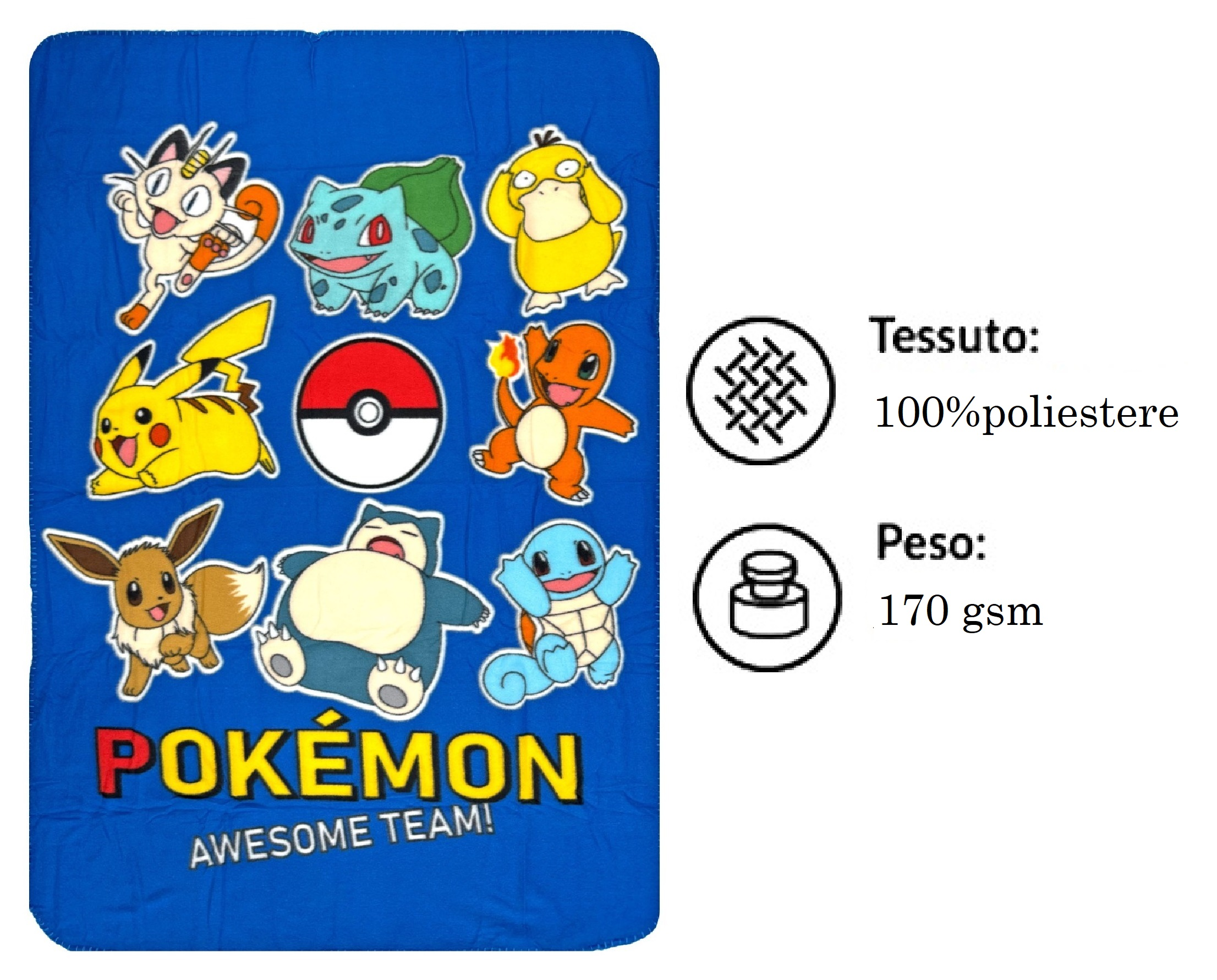 Plaid Pokémon Pikachu Coperta in Pile in Morbido Poliestere 100x140 CM -  Pok23-024
