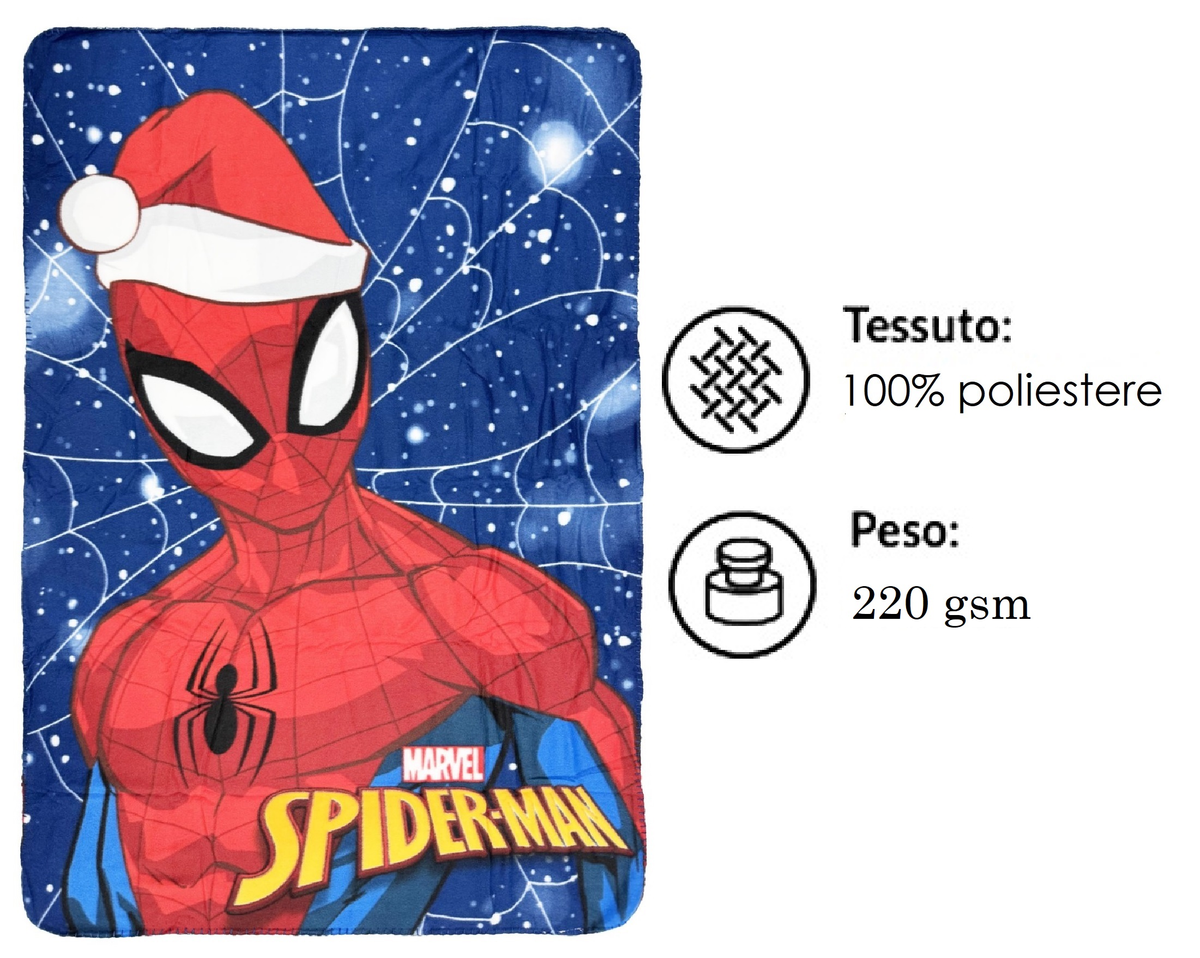 Plaid Natale Spiderman MARVEL Coperta in Pile in Morbido Poliestere 100x140 CM -  Spi24-4304