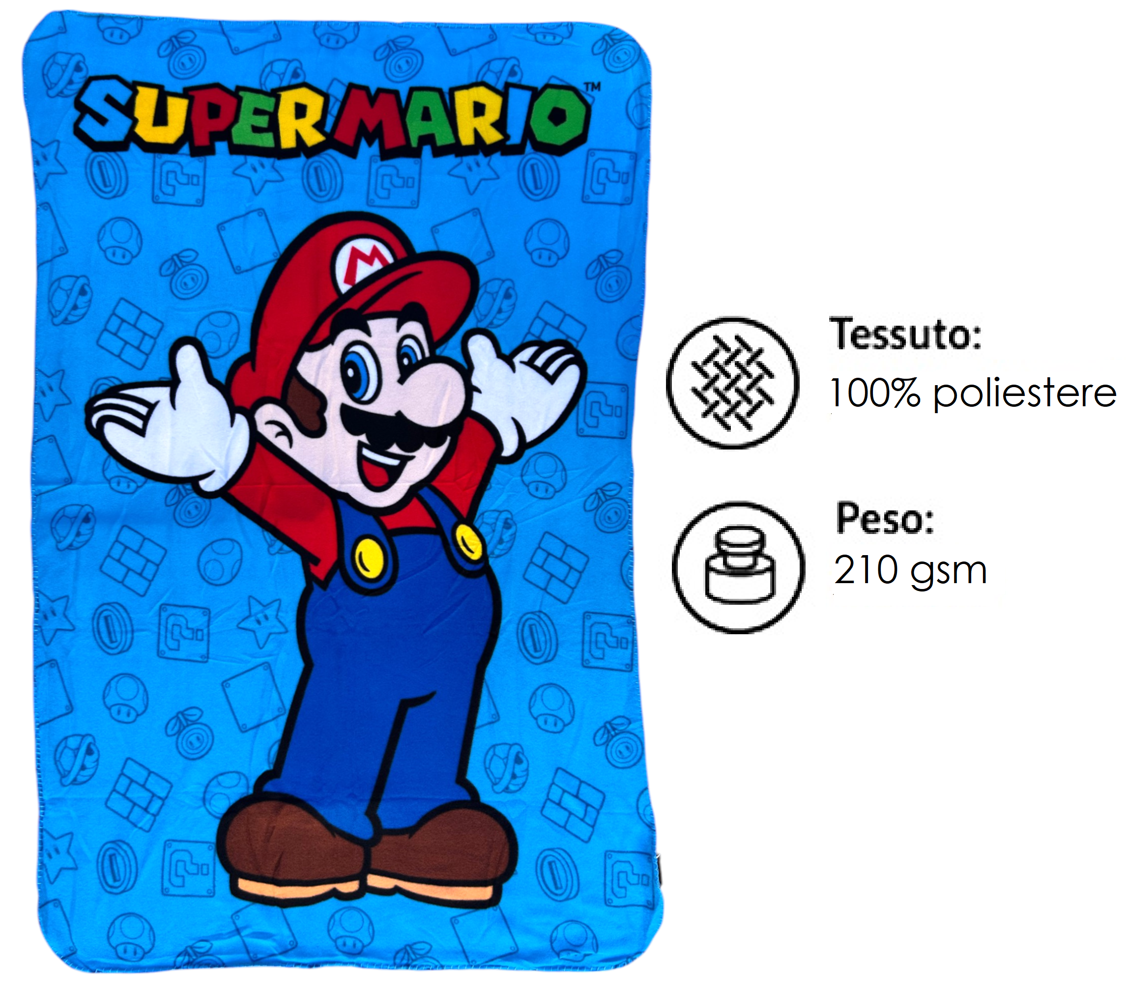Plaid in Pile Super Mario Coperta in Morbido Poliestere 100x150 CM 210 Gsm - Sma-1613