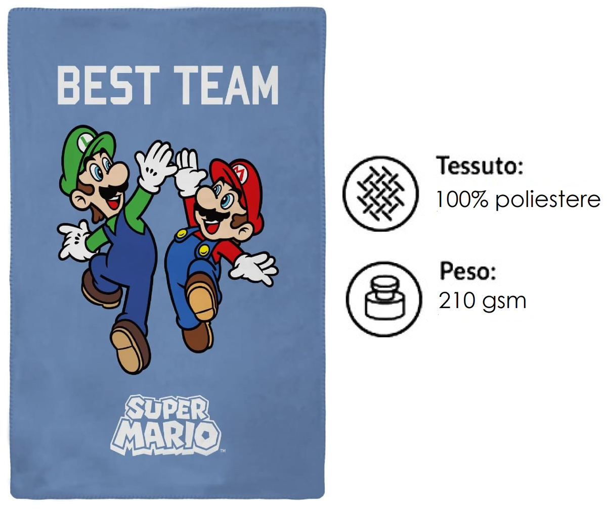 Plaid in Pile Super Mario e Luigi Coperta in Morbido Poliestere 100x150 CM 210 Gsm - Sma-1612
