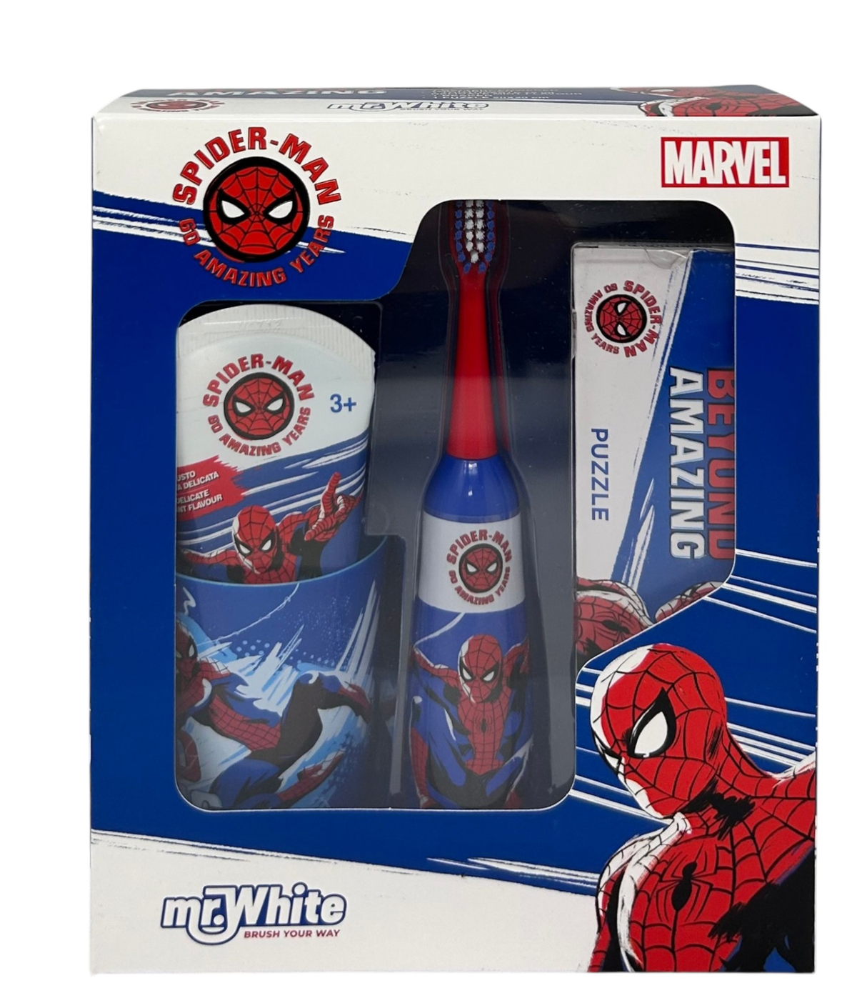 Set Accessori Cura Igiene Orale Spiderman MARVEL 4 Pezzi Spazzolino Elettrico per Bambini
