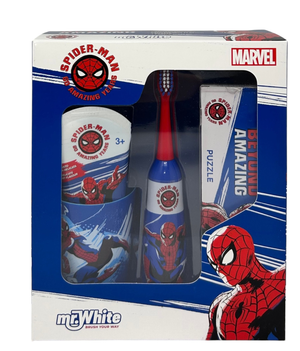 Set Accessori Cura Igiene Orale Spiderman MARVEL 4 Pezzi Spazzolino Elettrico per Bambini
