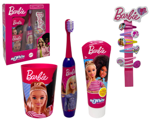 Set Accessori Cura Igiene Orale Barbie 4 Pezzi Spazzolino Elettrico per Bambini