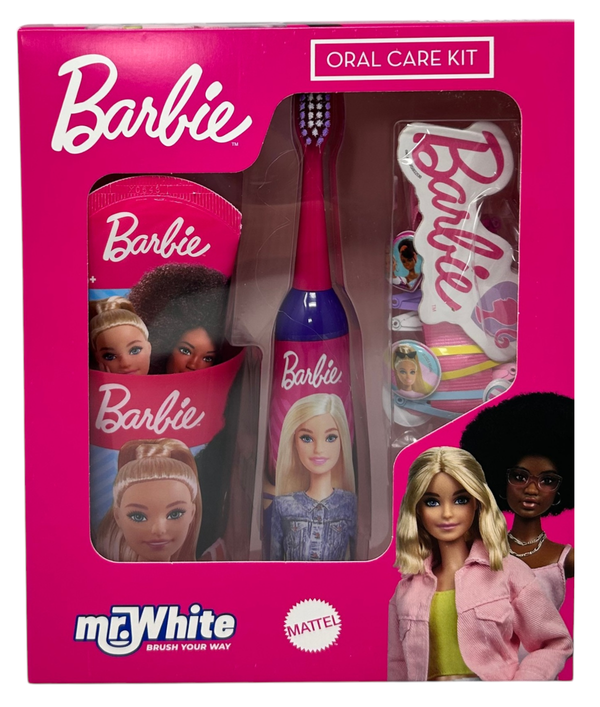 Set Accessori Cura Igiene Orale Barbie 4 Pezzi Spazzolino Elettrico per Bambini