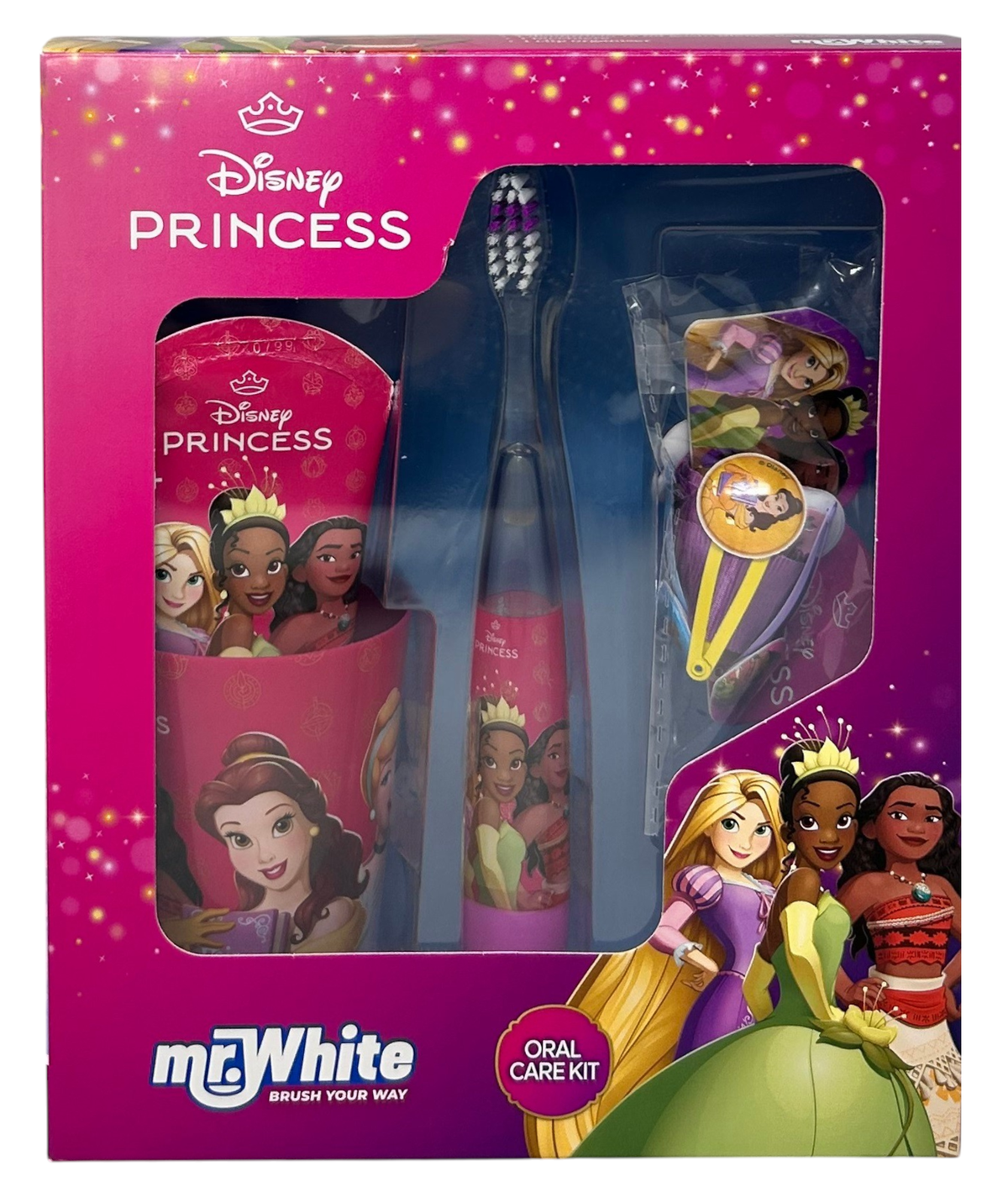 Set Accessori Cura Igiene Orale Principesse DISNEY 4 Pezzi Spazzolino Luminoso per Bambini
