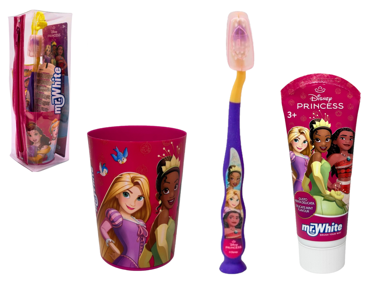 Set Accessori Cura Igiene Orale Principesse DISNEY 4 Pezzi con Pochette