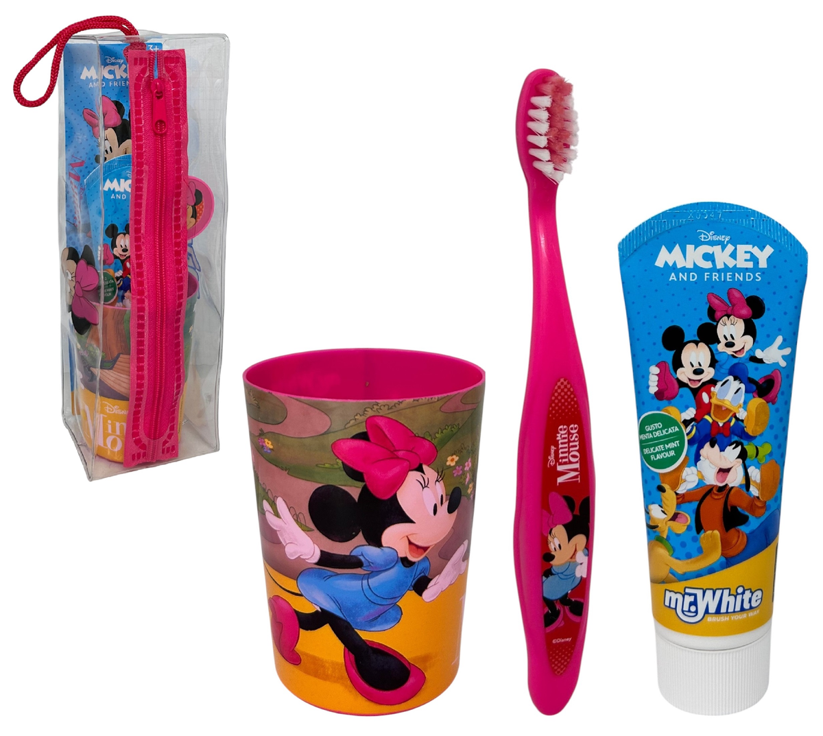 Set Accessori Cura Igiene Orale Minnie DISNEY 4 Pezzi con Pochette