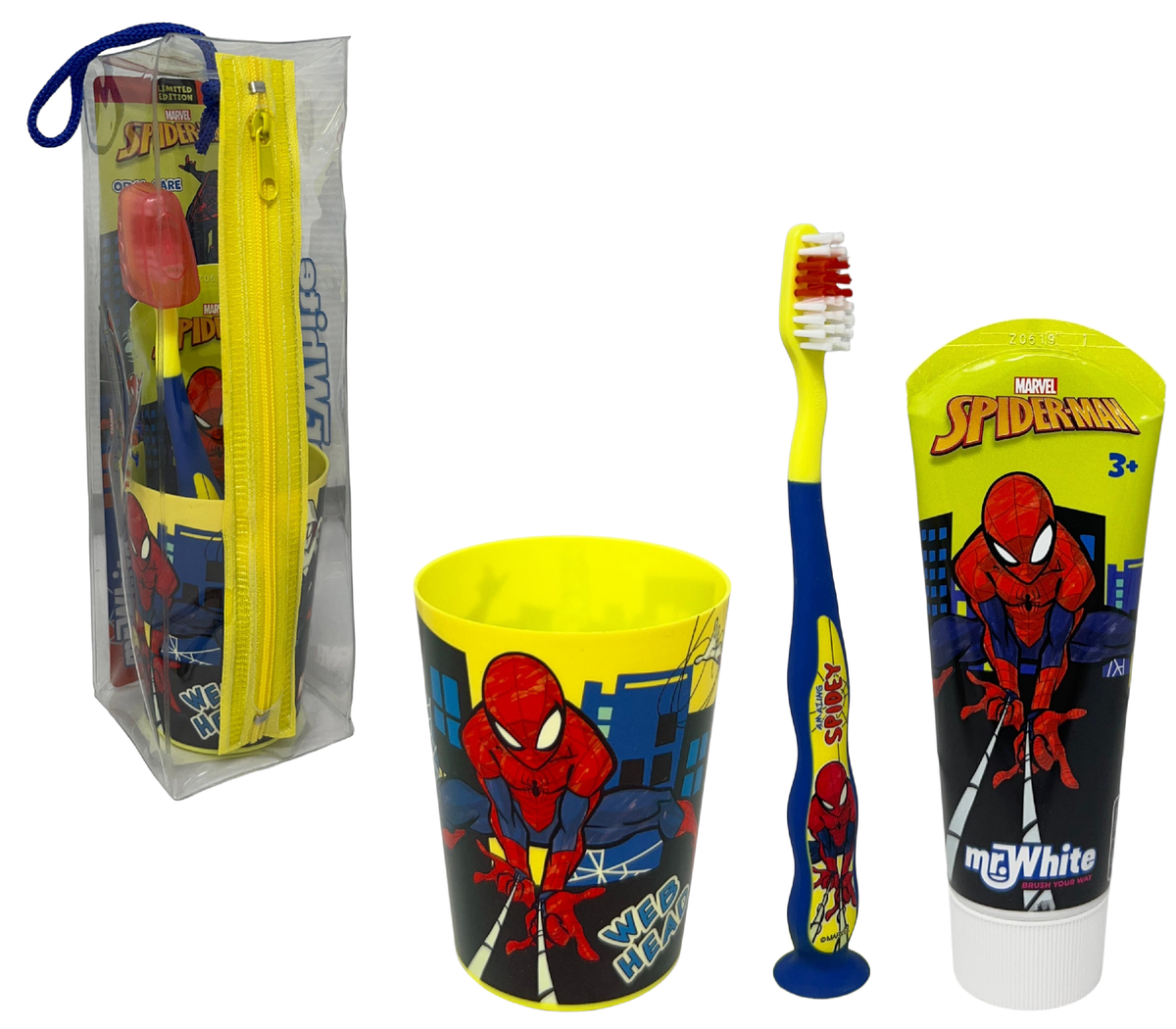 Set Accessori Cura Igiene Orale Spiderman MARVEL 4 Pezzi con Pochette