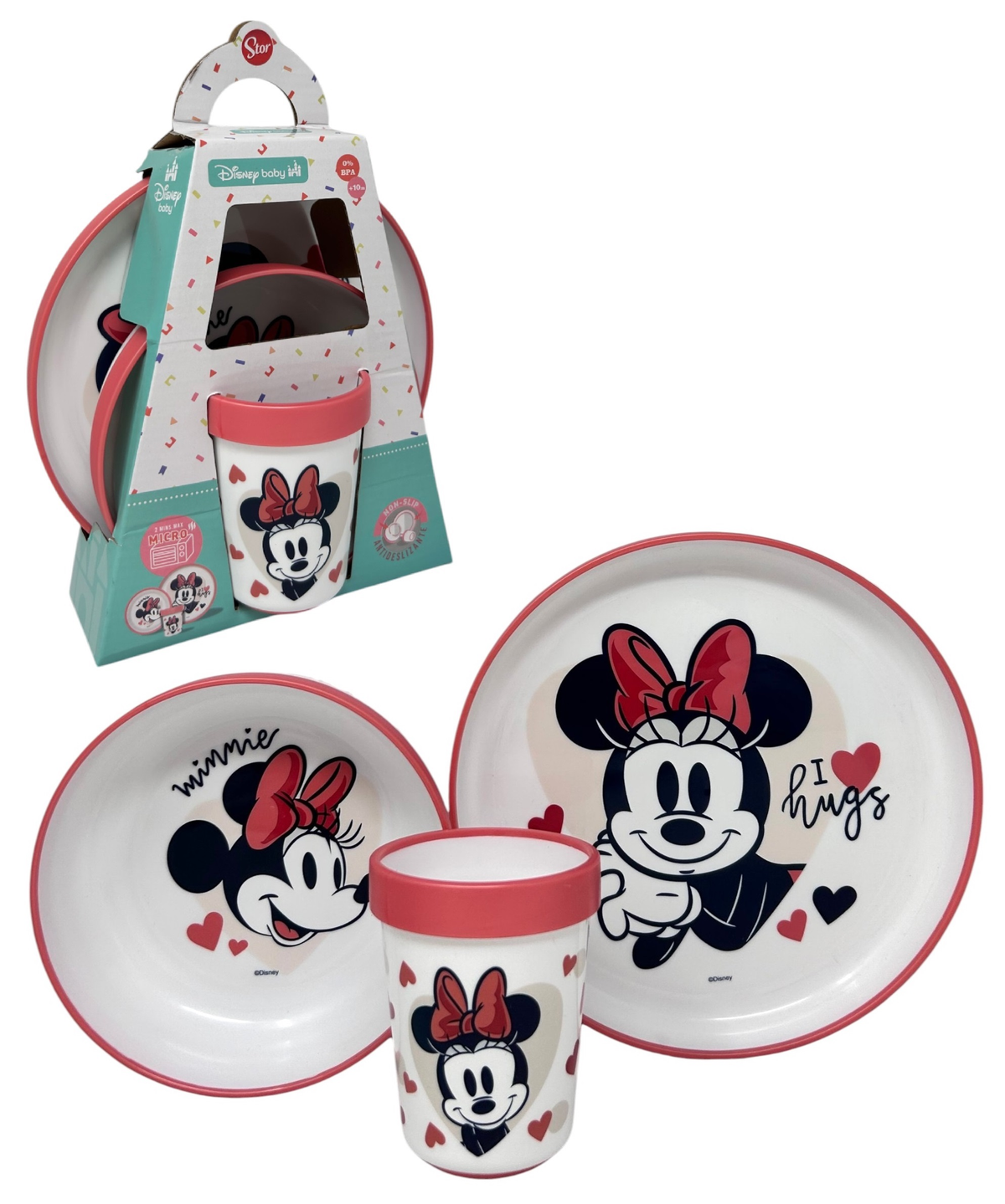 Set Pappa Minnie DISNEY 3 Pezzi Stoviglie in Plastica con Silicone Antiscivolo Adatta Al Microonde