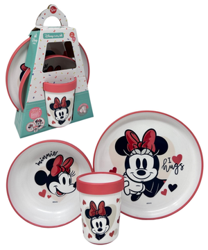 Set Pappa Minnie DISNEY 3 Pezzi Stoviglie in Plastica con Silicone Antiscivolo Adatta Al Microonde