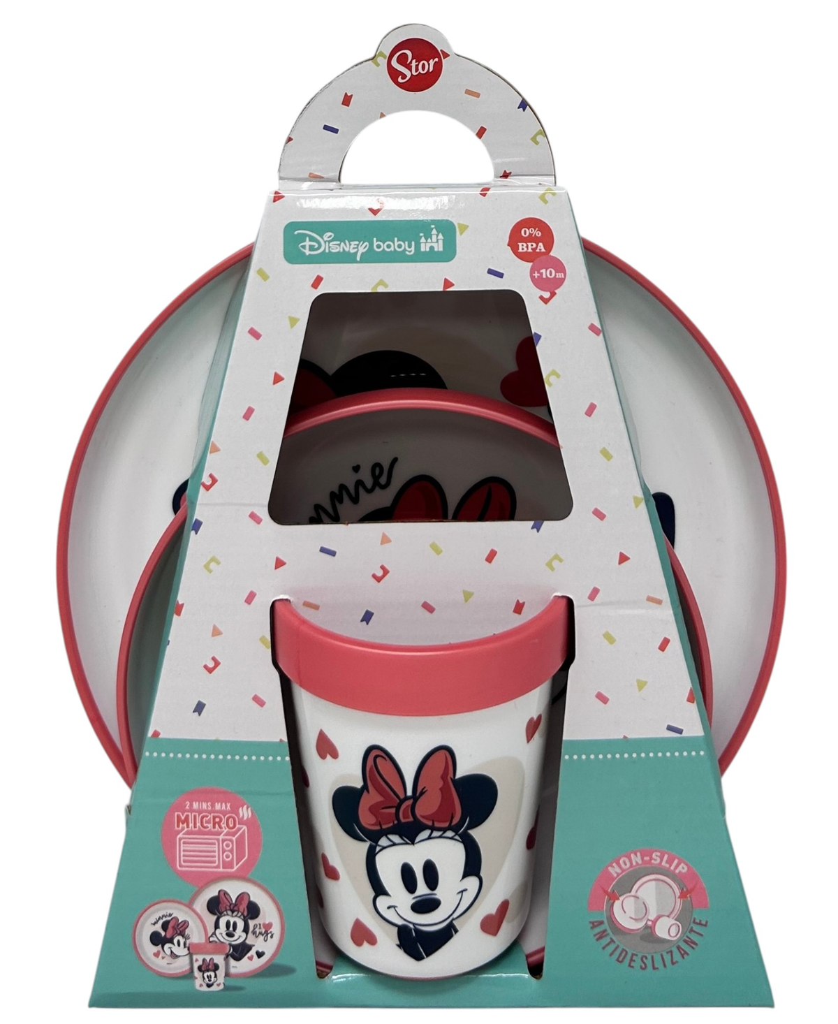 Set Pappa Minnie DISNEY 3 Pezzi Stoviglie in Plastica con Silicone Antiscivolo Adatta Al Microonde