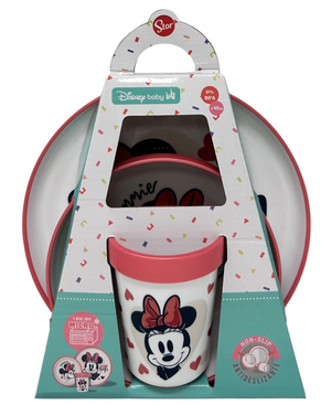 Set Pappa Minnie DISNEY 3 Pezzi Stoviglie in Plastica con Silicone Antiscivolo Adatta Al Microonde