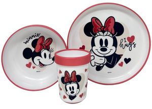 Set Pappa Minnie DISNEY 3 Pezzi Stoviglie in Plastica con Silicone Antiscivolo Adatta Al Microonde