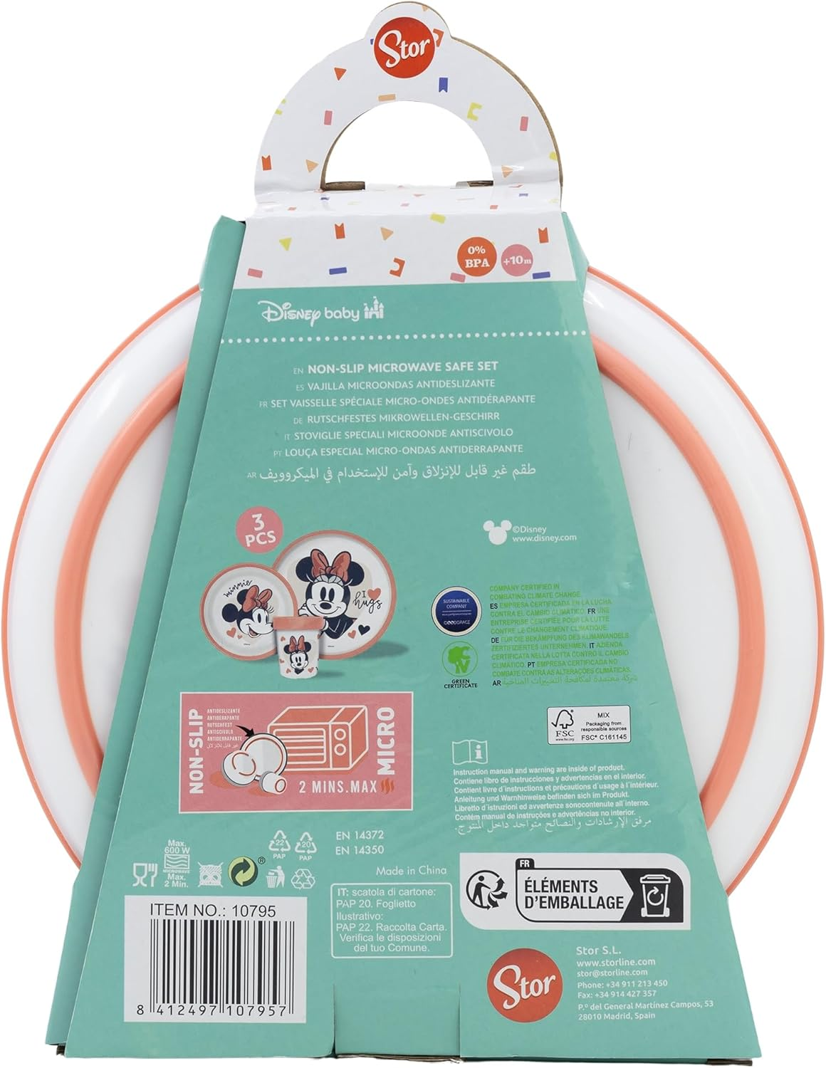 Set Pappa Minnie DISNEY 3 Pezzi Stoviglie in Plastica con Silicone Antiscivolo Adatta Al Microonde