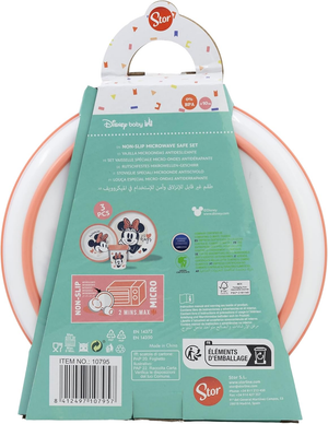 Set Pappa Minnie DISNEY 3 Pezzi Stoviglie in Plastica con Silicone Antiscivolo Adatta Al Microonde