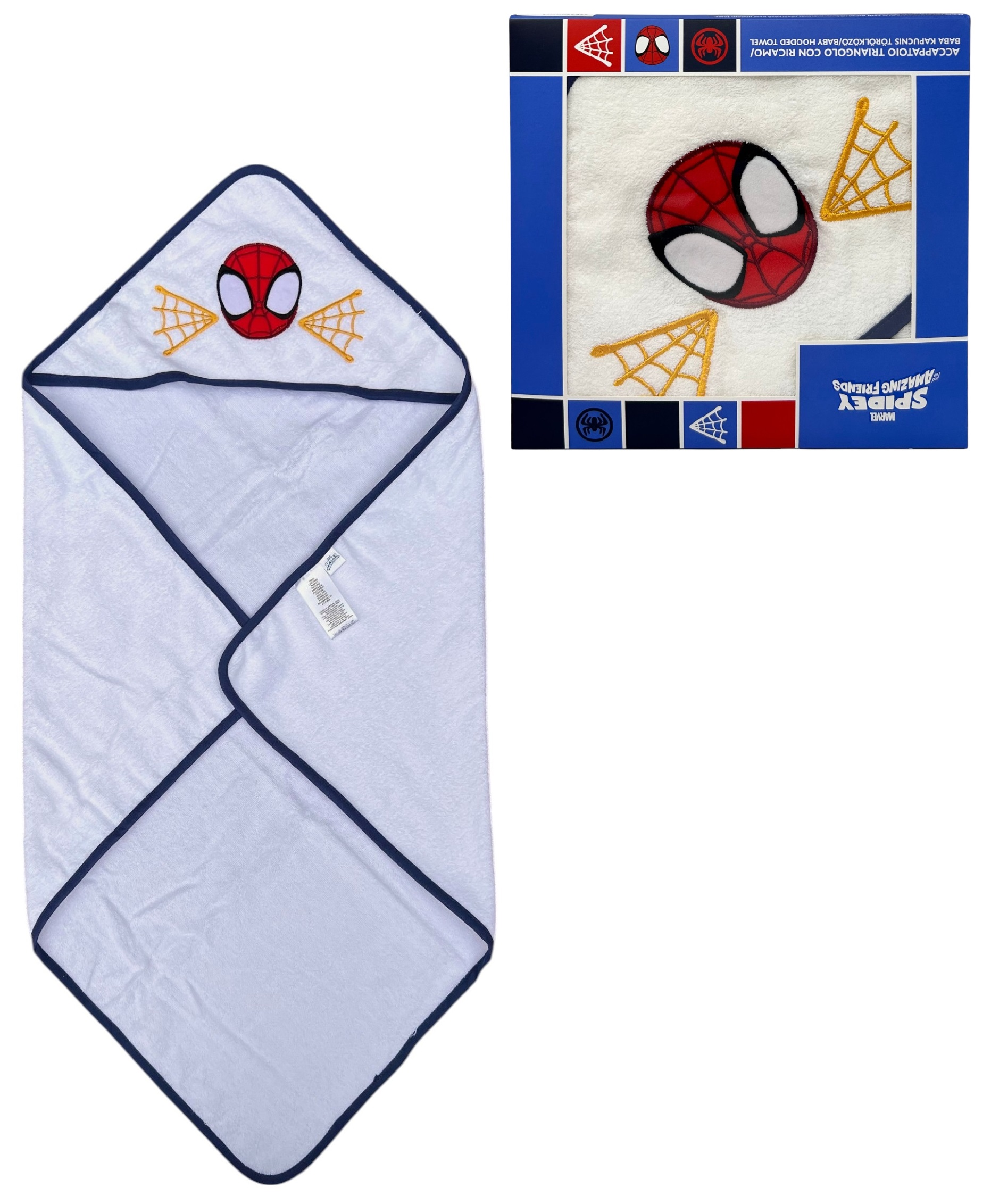 Accappatoio Triangolo Spidey MARVEL Neonato Bambino Asciugamano in Cotone - Spm1631bluscuro