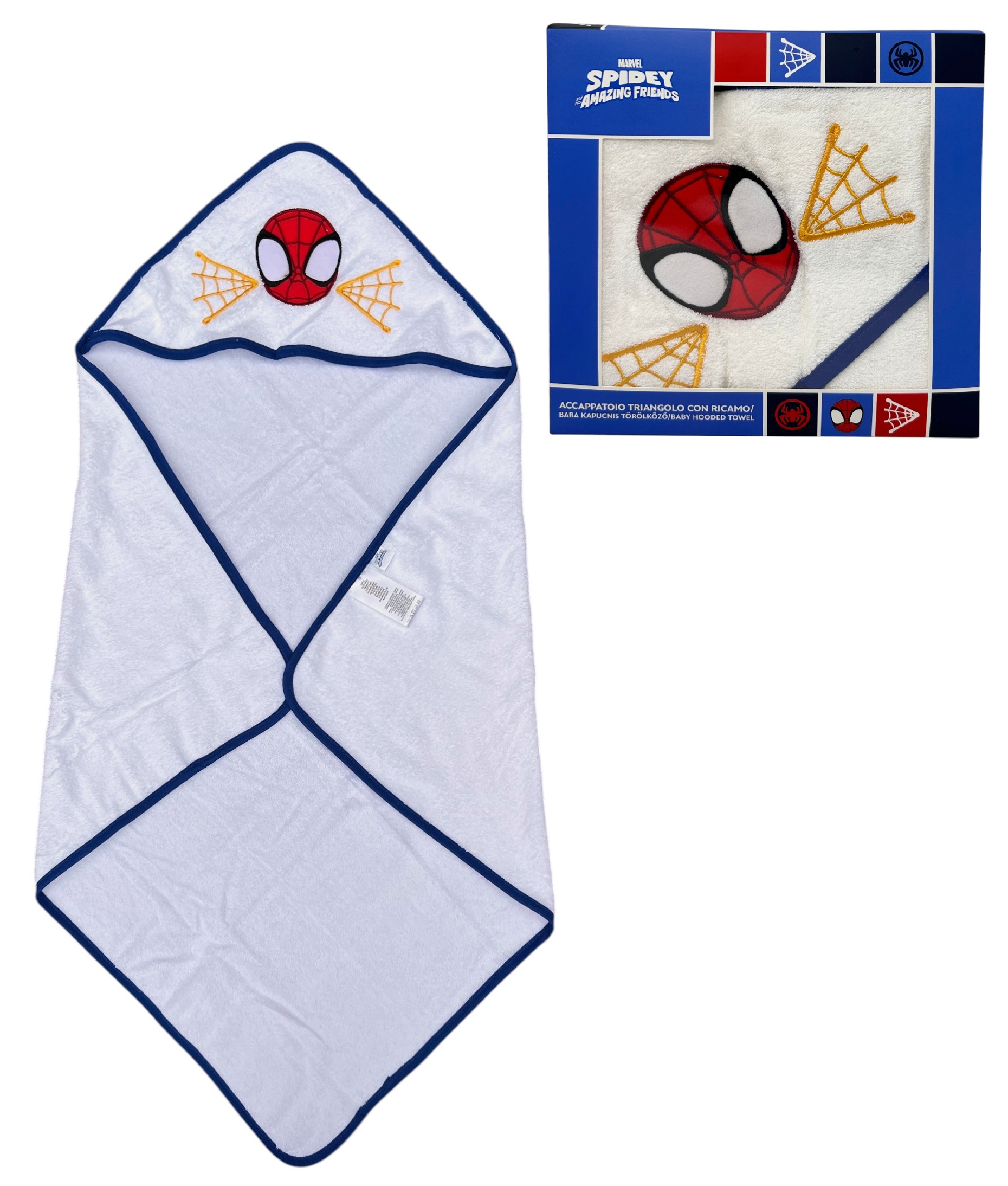 Accappatoio Triangolo Spidey MARVEL Neonato Bambino Asciugamano in Cotone - Spm1631blu