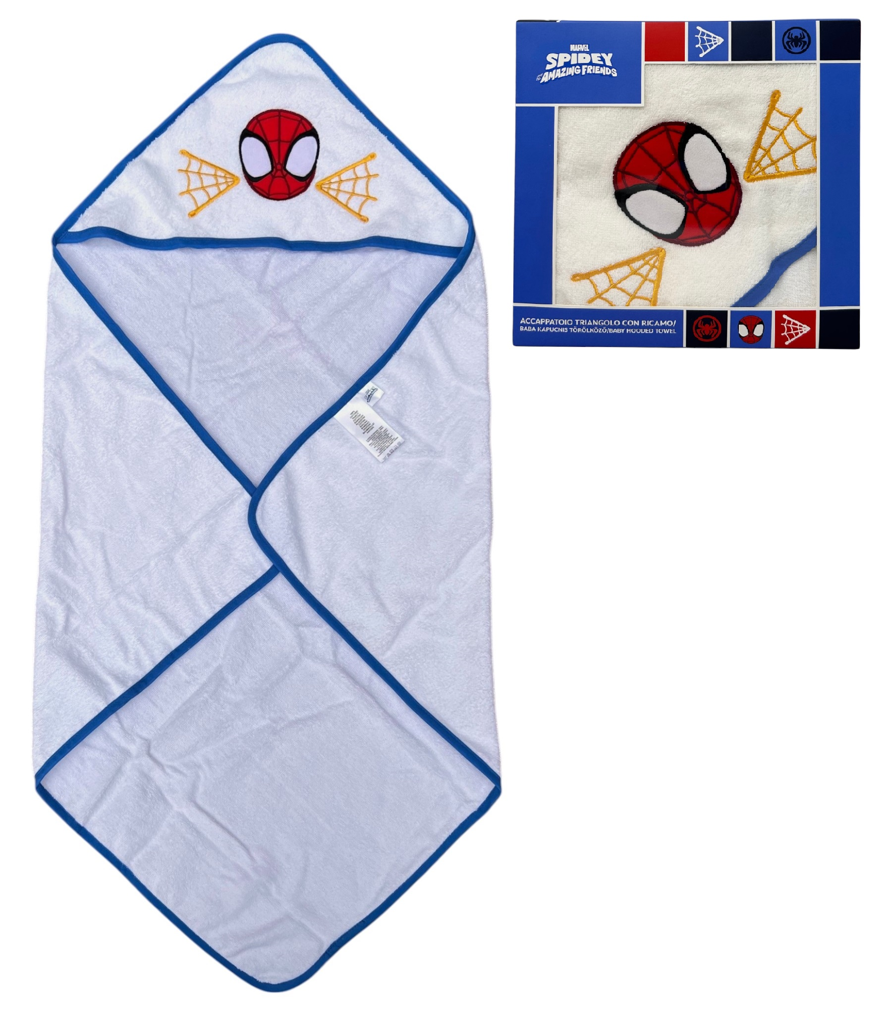 Accappatoio Triangolo Spidey MARVEL Neonato Bambino Asciugamano in Cotone - Spm1631bluelettrico