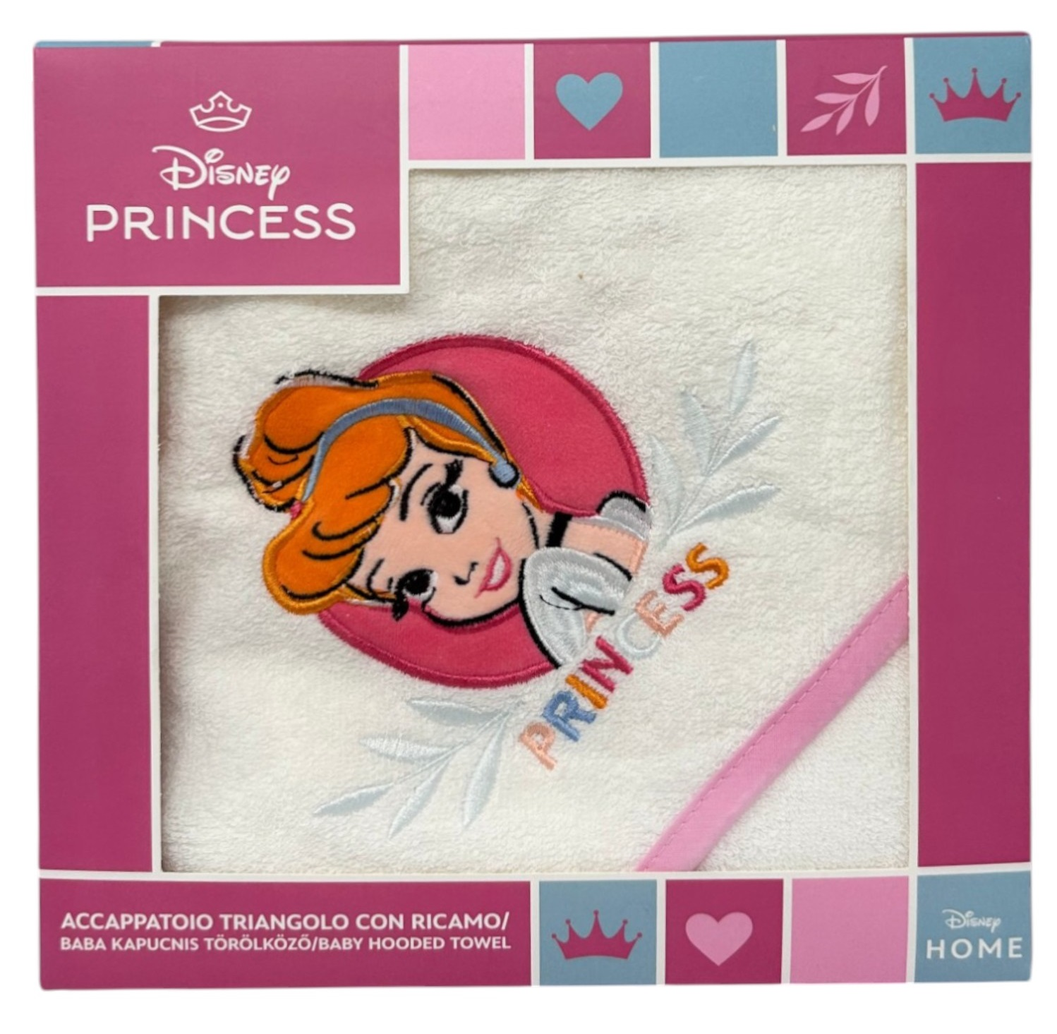 Accappatoio Triangolo Cenerentola Principesse DISNEY Neonata Bambina Asciugamano in Cotone - Pri1633rosa