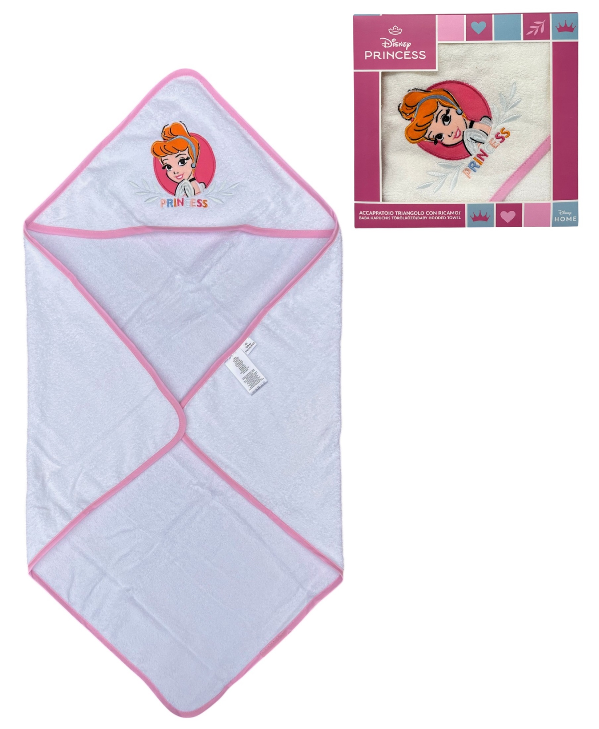 Accappatoio Triangolo Cenerentola Principesse DISNEY Neonata Bambina Asciugamano in Cotone - Pri1633rosa