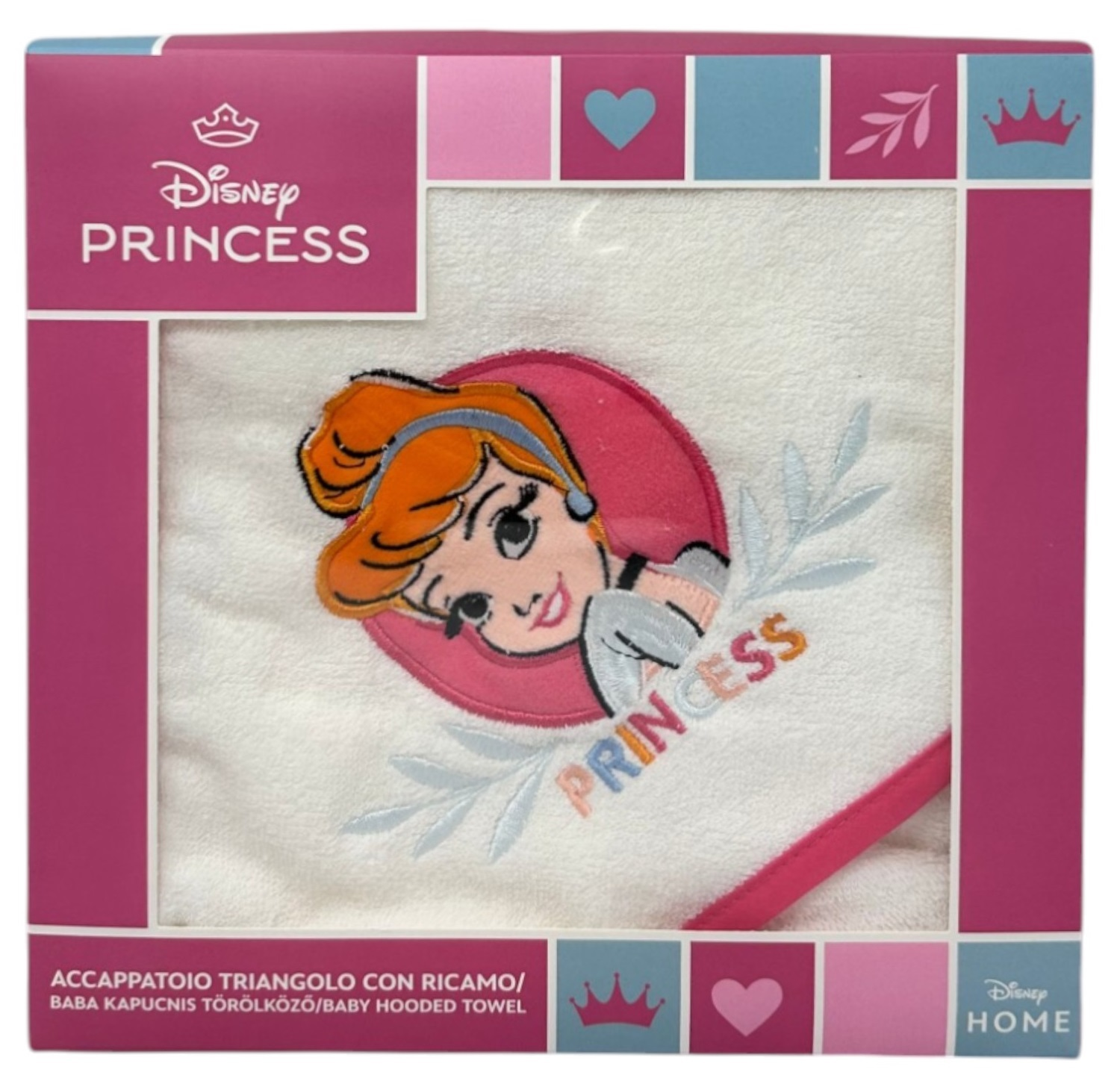 Accappatoio Triangolo Cenerentola Principesse DISNEY Neonata Bambina Asciugamano in Cotone - Pri1633rosascuro