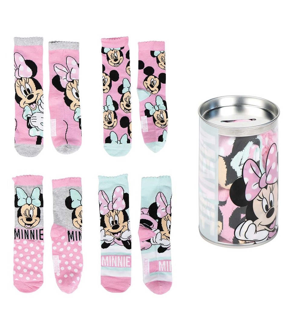 Calzini Minnie Mouse DISNEY in Misto Cotone 4 Paia con Salvadanaio - 2306