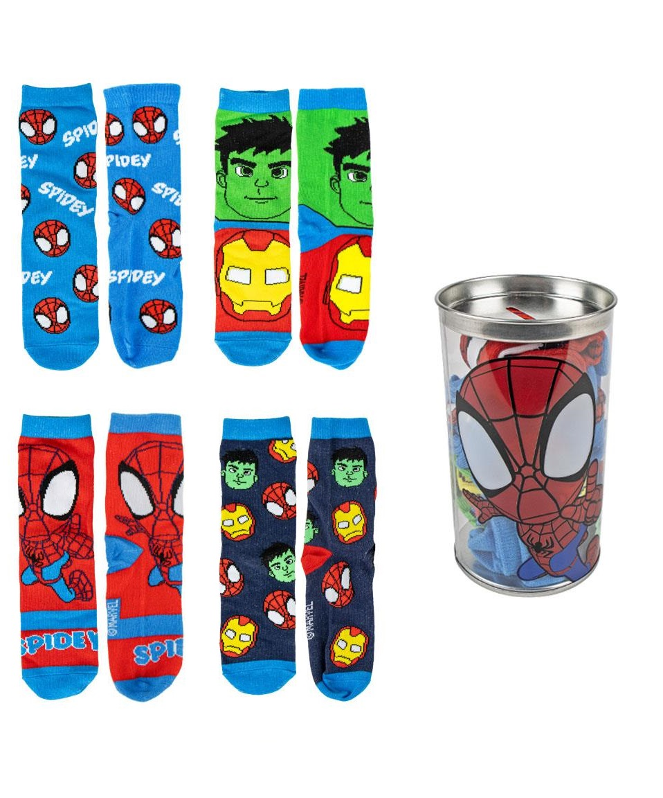 Calzini Spidey MARVEL in Misto Cotone 4 Paia con Salvadanaio - 2310