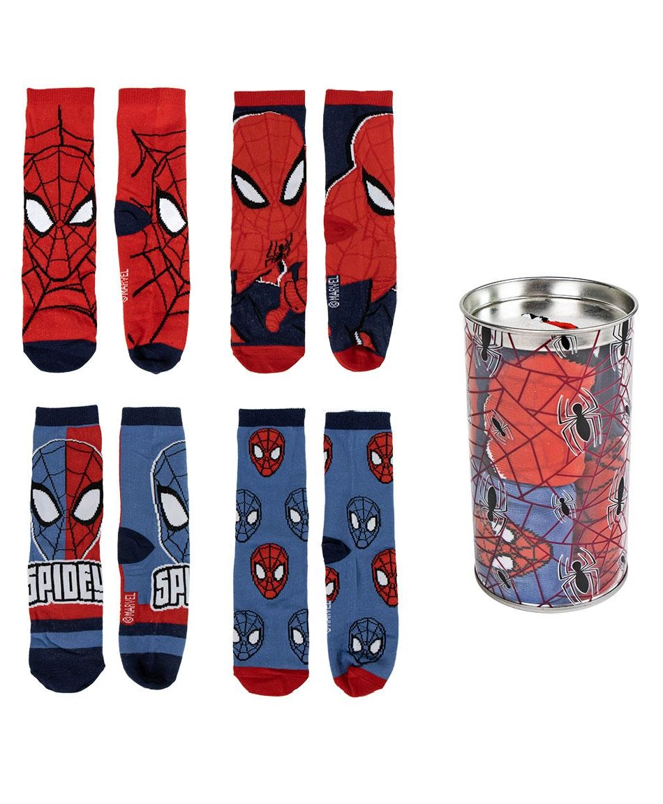 Calzini Spiderman MARVEL in Misto Cotone 4 Paia con Salvadanaio - 2311