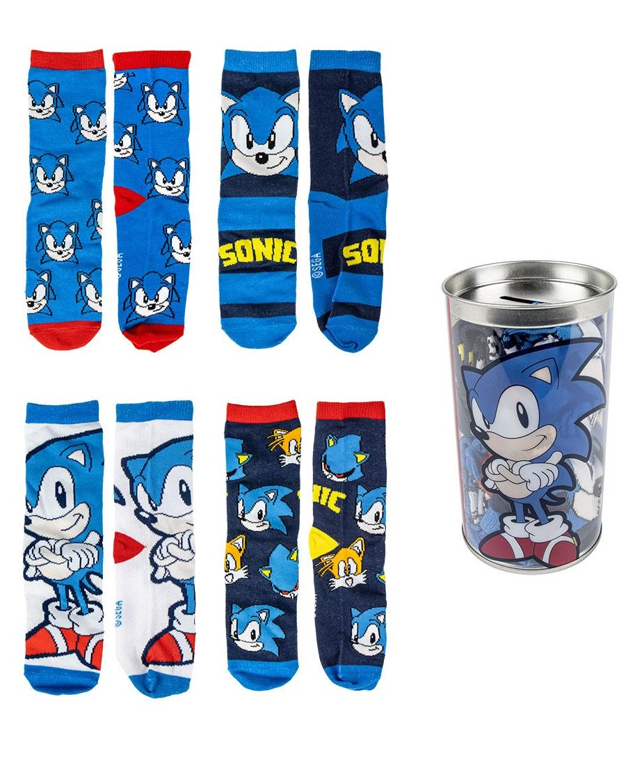 Calzini Sonic the Hedgehog in Misto Cotone 4 Paia con Salvadanaio - 2312