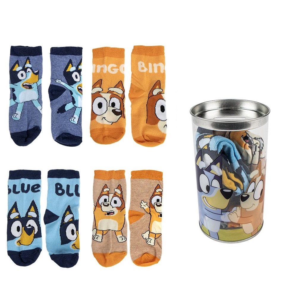Calzini Bluey e Bingo in Misto Cotone 4 Paia con Salvadanaio - 2489