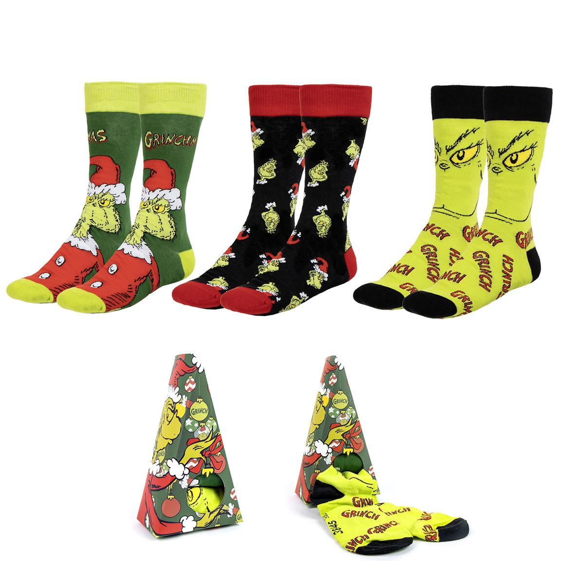 Calzini per Adulti Grinch 3 Paia in Misto Cotone in Confezione Regalo T.u. 38/45 - 2489