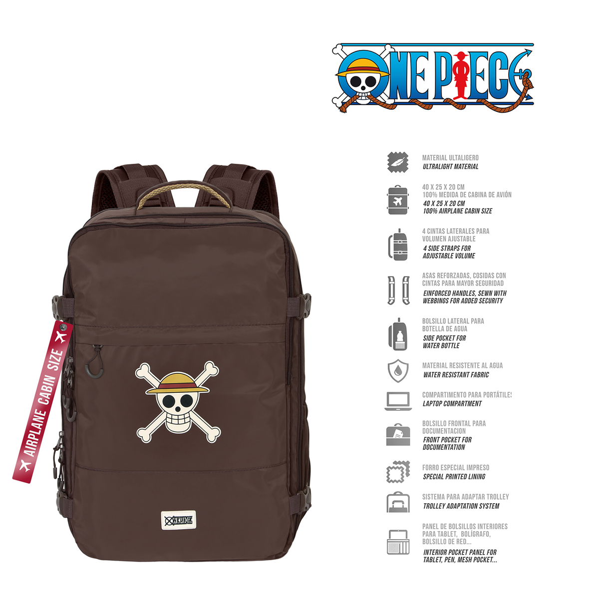 Zaino da Viaggio One Piece 40 CM Bagaglio a Mano da Cabina Adattabile a Trolley - 07956