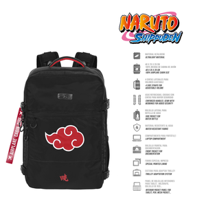 Zaino da Viaggio Naruto Akatsuki 40 CM Bagaglio a Mano da Cabina Adattabile a Trolley - 07957