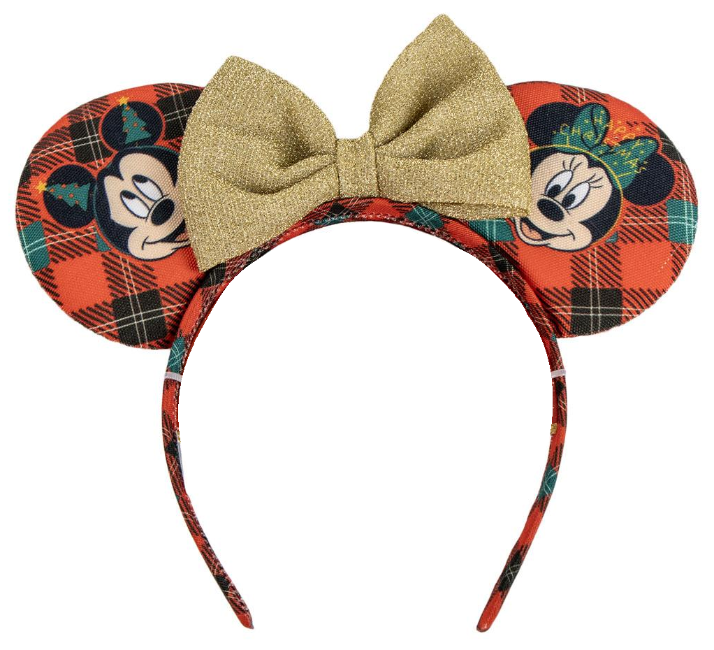 Cerchietto Natalizio Minnie DISNEY Tessuto Scozzese con Orecchie e Fiocco Accessori Capelli - 3036