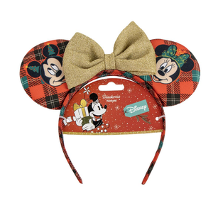 Cerchietto Natalizio Minnie DISNEY Tessuto Scozzese con Orecchie e Fiocco Accessori Capelli - 3036