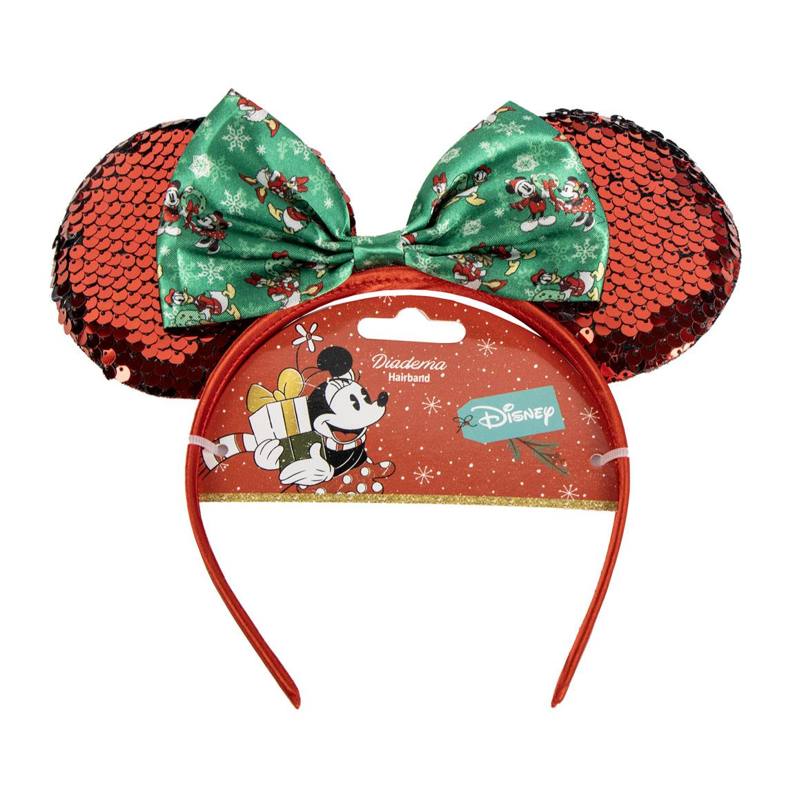 Cerchietto Natalizio Minnie DISNEY con Orecchie Paillettate e Fiocco Accessori Capelli - 3036