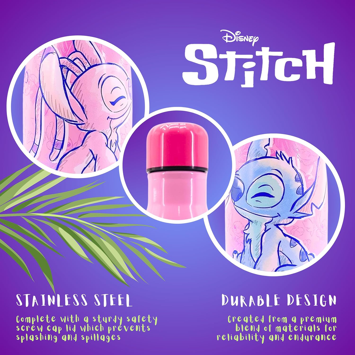 Bottiglia Stitch e Angel in Acciaio Inox Borraccia DISNEY con Tappo Svitabile 500 Ml - 845123