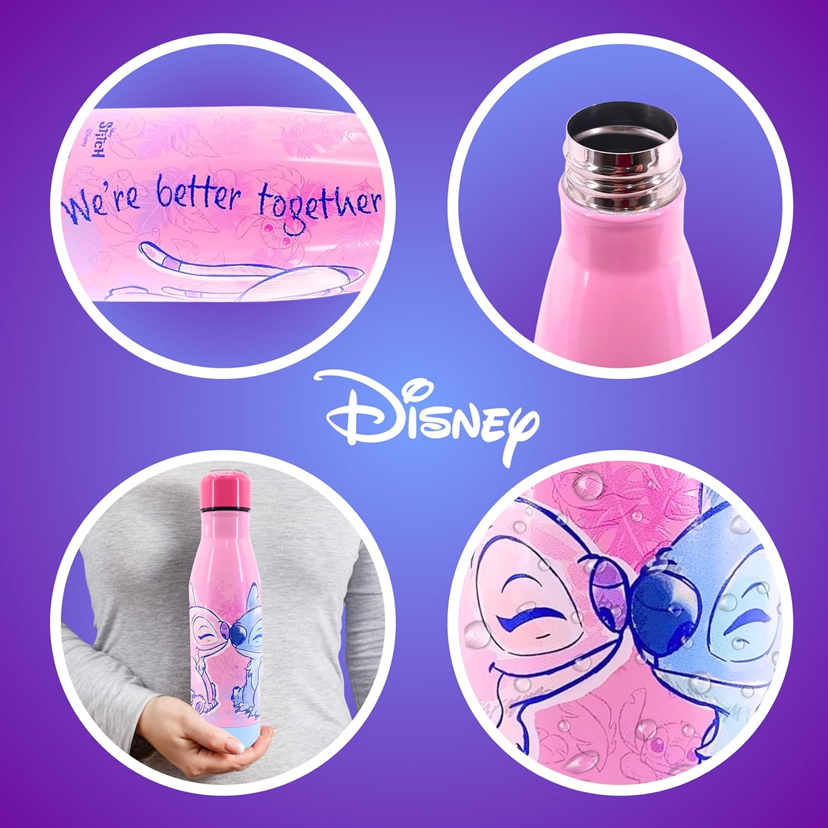 Bottiglia Stitch e Angel in Acciaio Inox Borraccia DISNEY con Tappo Svitabile 500 Ml - 845123