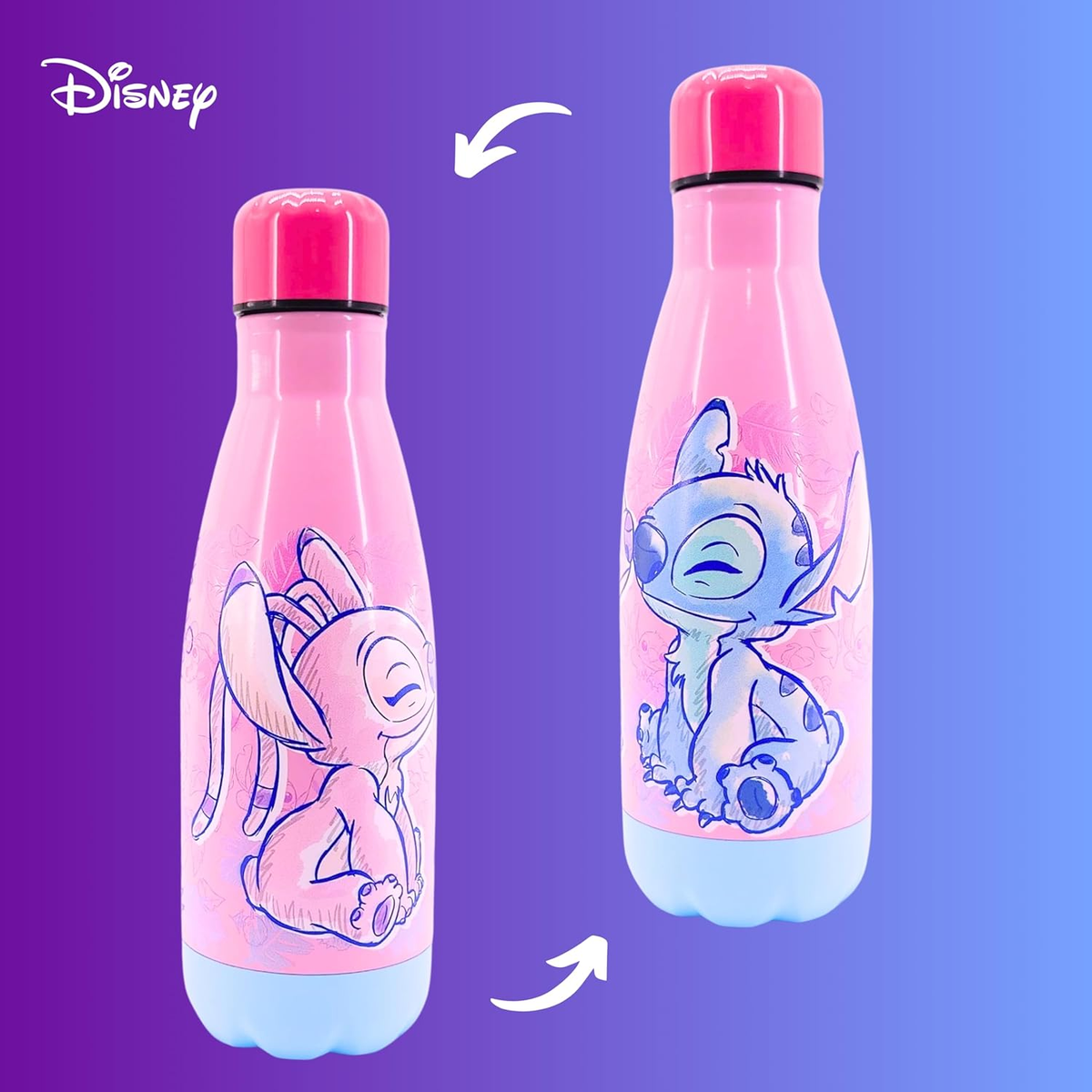 Bottiglia Stitch e Angel in Acciaio Inox Borraccia DISNEY con Tappo Svitabile 500 Ml - 845123