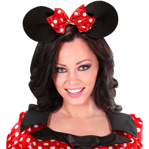 Cerchietto Orecchie Topo con Fiocco a Pois Accessorio Costumi Travestimenti Carnevale - 01120